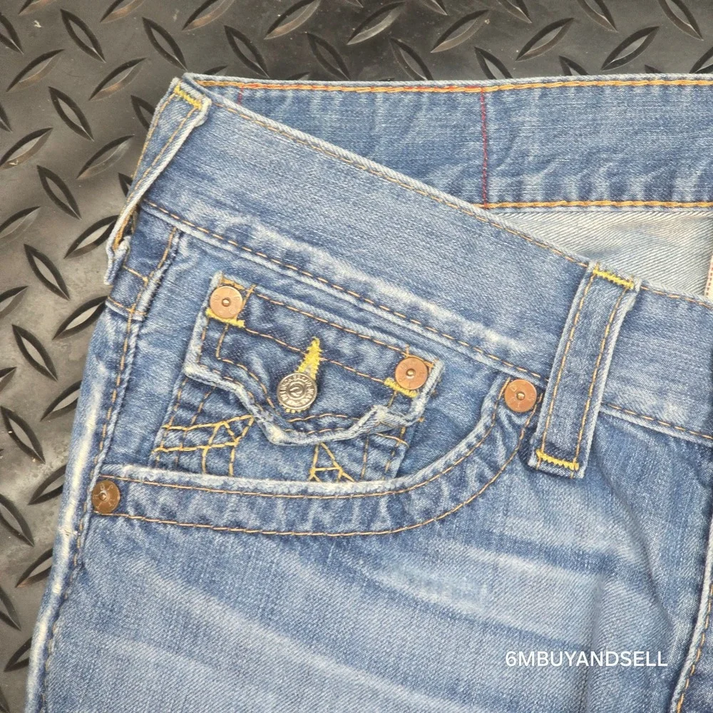 True‎ Religion Ricky Straight Leg Jeans Mens 34 Light Wash Distressed USA Y2K